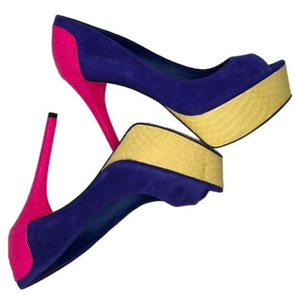 BRIAN ATWOOD Blayne Colorblock Suede Peeptoe Heels Size 7 - Picture 4 of 15
